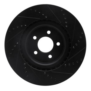 Ford Mustang Brake Rotor (1) - Front Left - R1 Concepts - Drilled & Slotted - Black - `07-`14